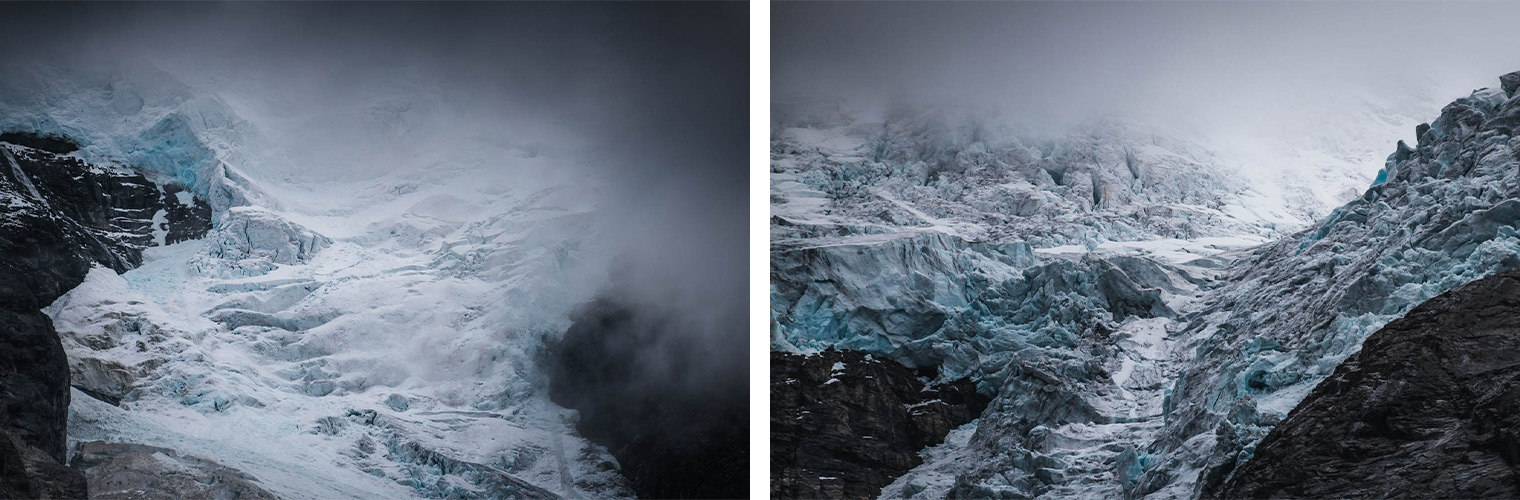 Dranatic clouds over glacier landscape