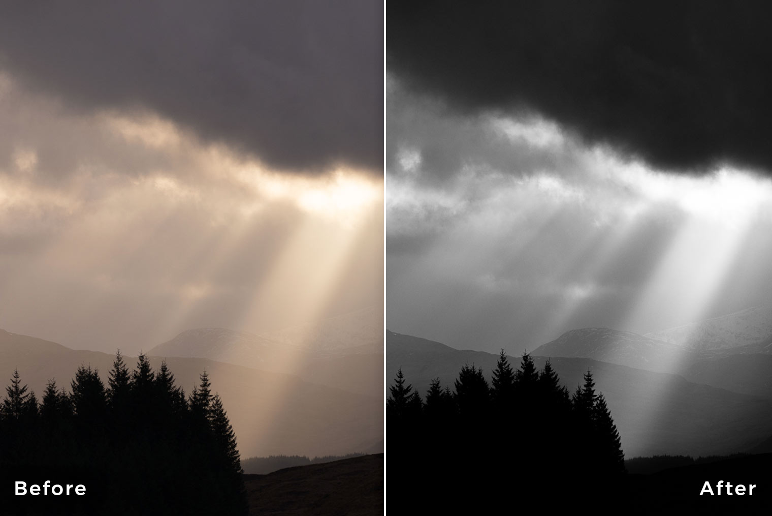 Capture One Styles for Black and White Landscapes - Before & After Example