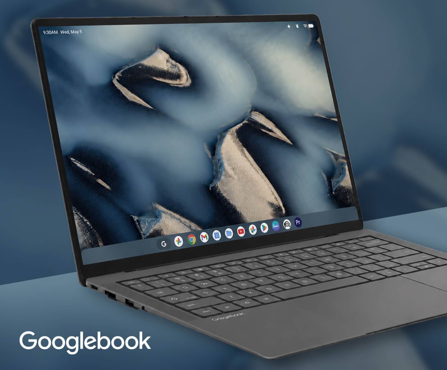 Googlebook laptop featuring an abstract Iceland wallpaper by Jan Erik Waider