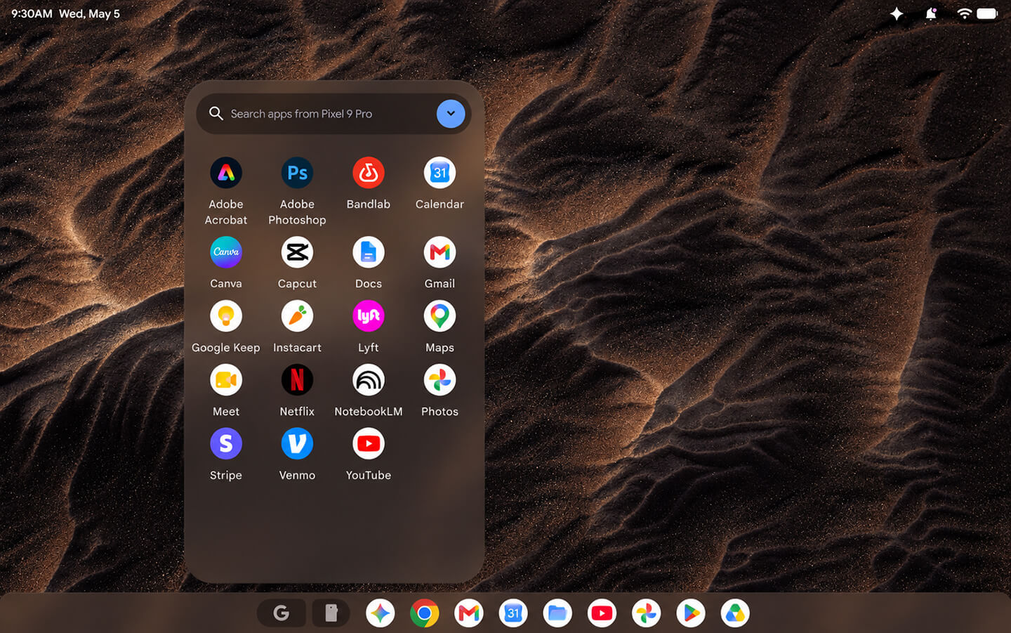 Googlebook interface with Sand Currents wallpaper by Northlandscapes