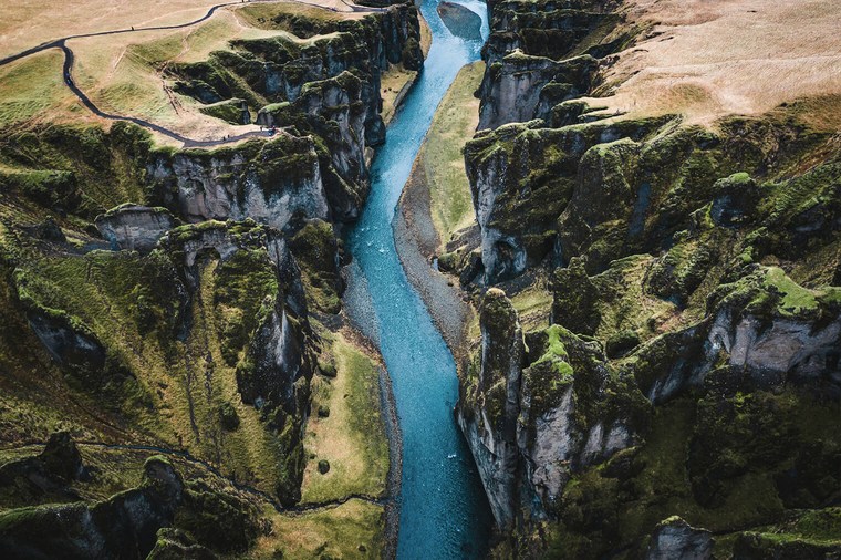 Aerial Photo of Canyon Landscape in Iceland