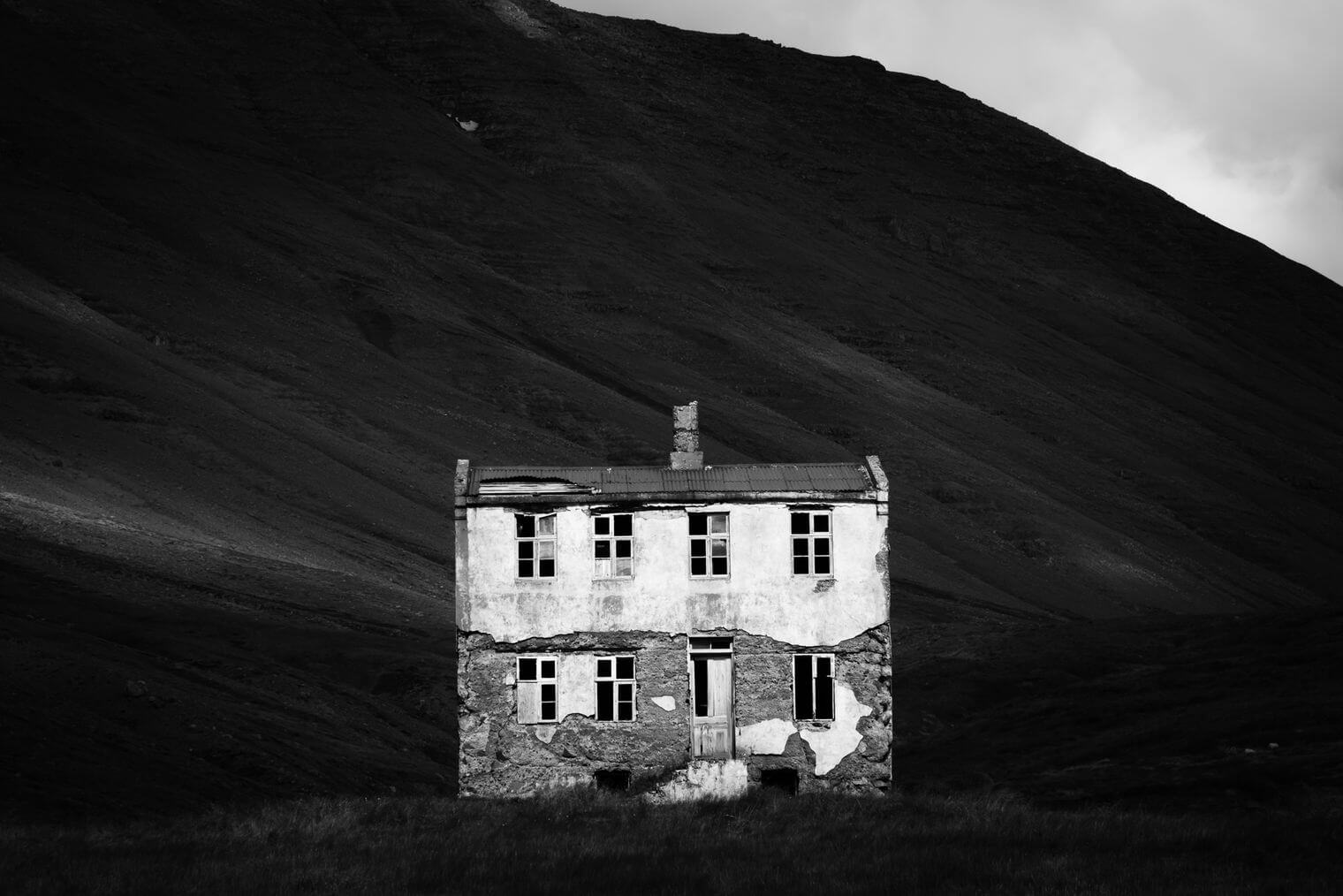Dramatic Black and White Image of Abandoned House