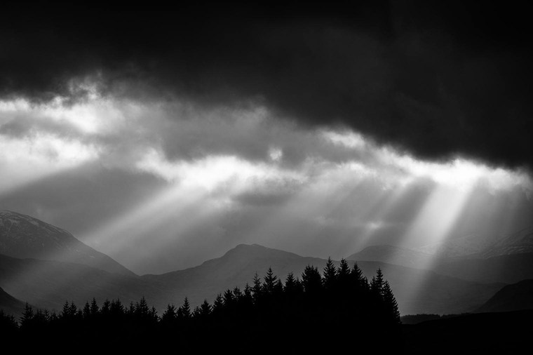 Dramatic Sunset over Scotland in Black and White