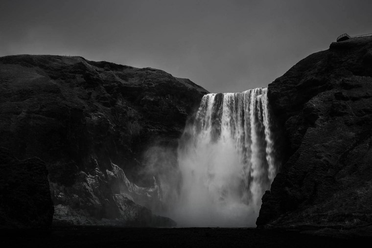 Skogafoss Waterfall in Black and White