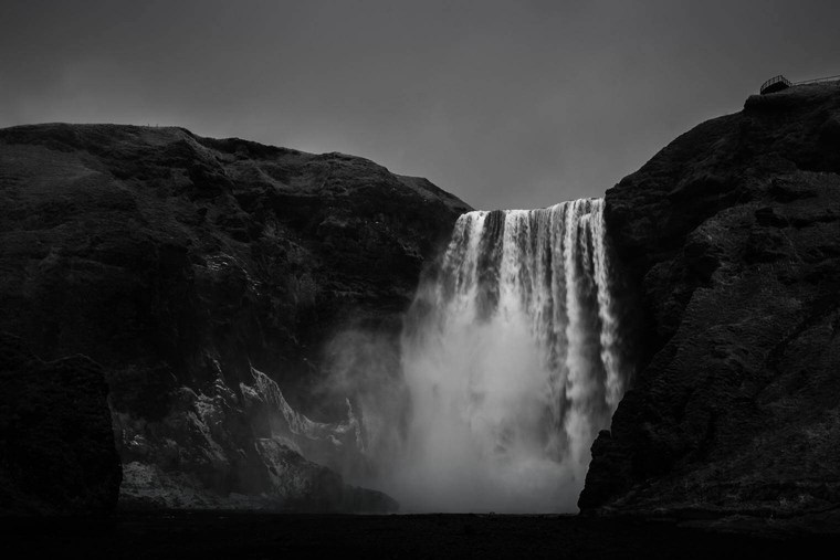 Waterfall in High-Contrast Black and White