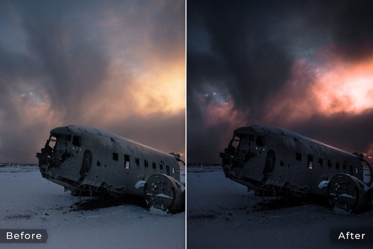 Plane wreck in Iceland in dark and moody tones