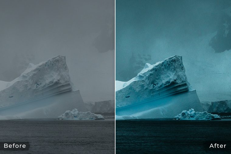 Dark and moody scene with iceberg in Antarctica