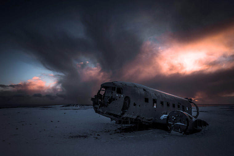 Plane Wreck at Sunset in Iceland