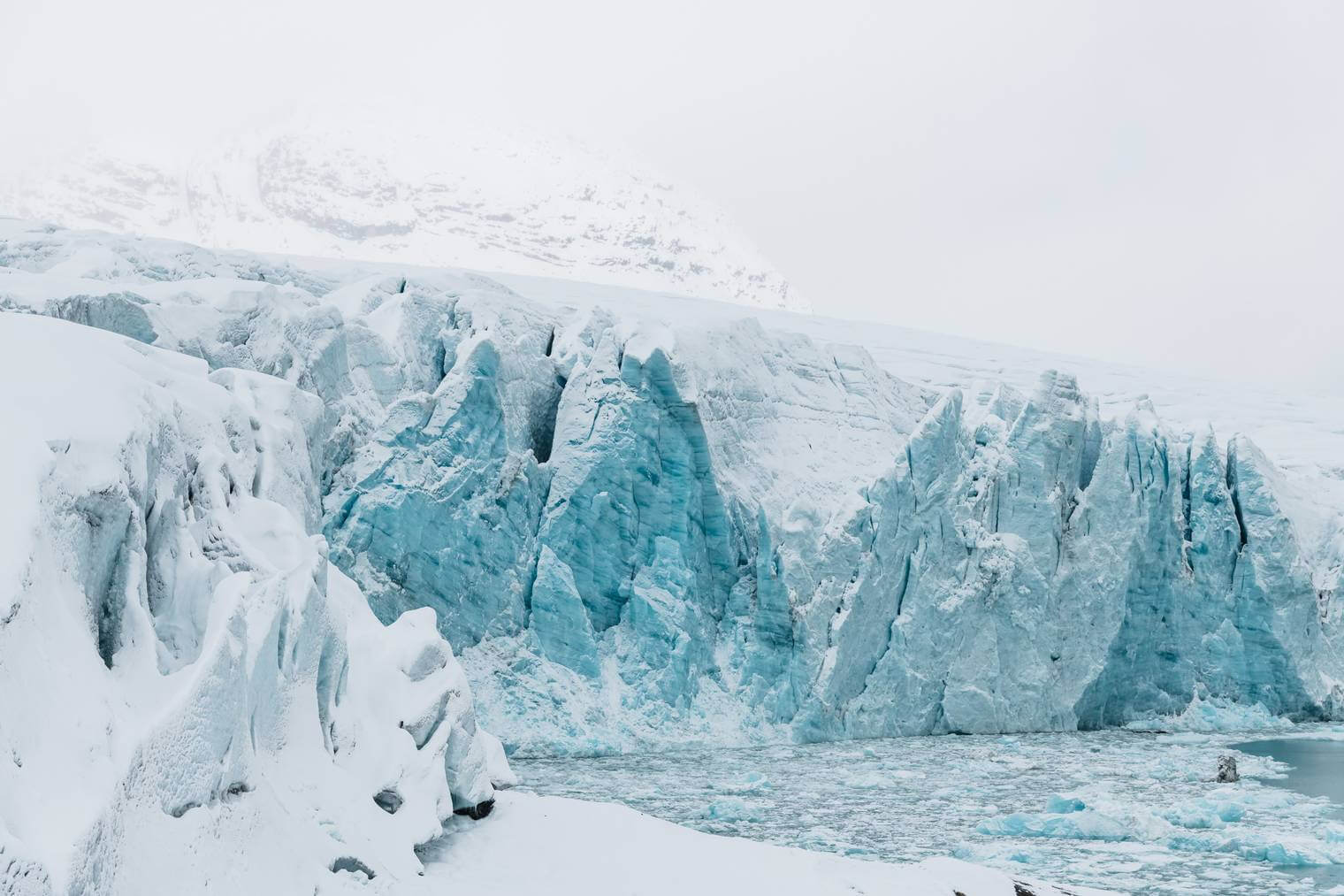 Glacier with Blue Ice in Snow Storm