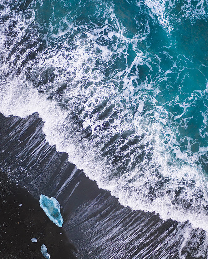 Aerial photography of Diamond Beach in Iceland, edited with Aerial and Drone Lightroom Presets