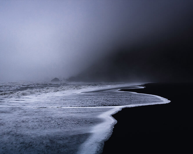Foggy scene with black sand beach in Iceland - edited with Dark and Dramatic Lightroom Presets