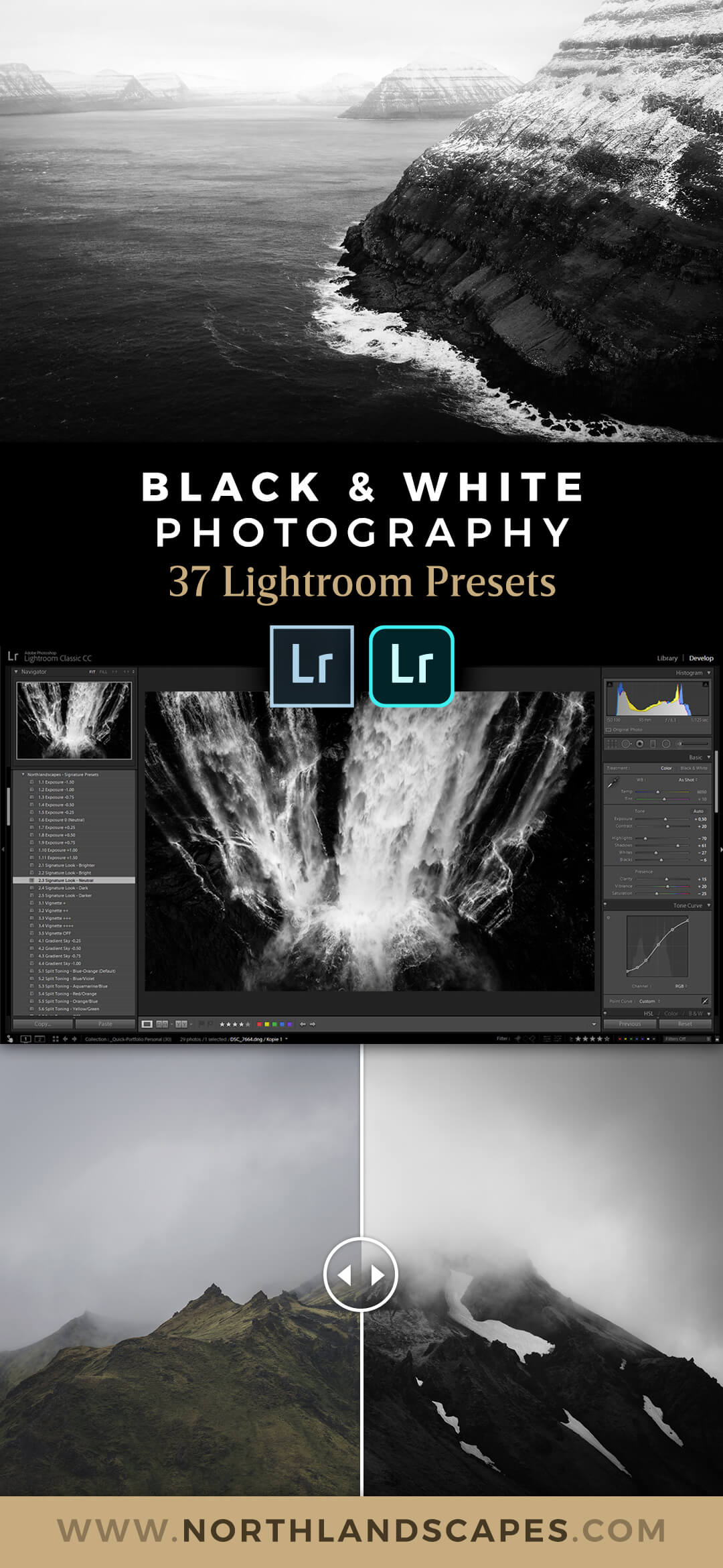 Black & White Lightroom Presets for Landscape, Nature and Travel Photography