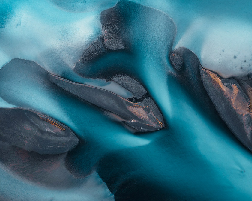 Abstract aerial photograph of glacier river in Iceland
