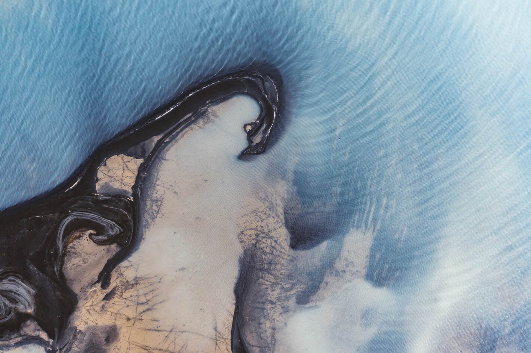 Abstract Aerial Photography of Glacial River Landscape in Iceland