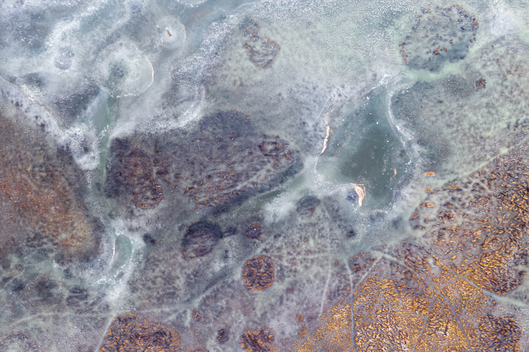Abstract Drone Photography of Frozen River in Iceland