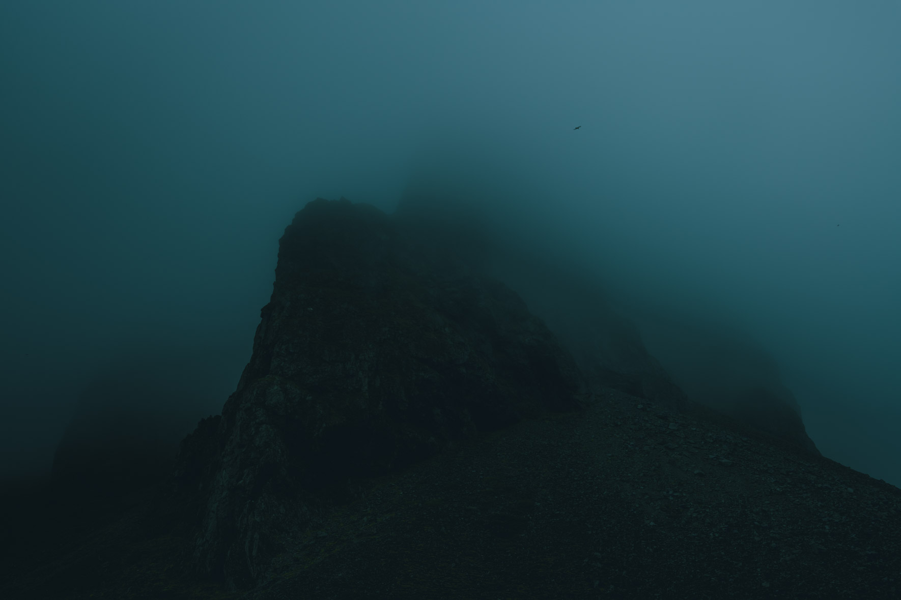 Dark and Cinematic Mountain Landscape at Dusk
