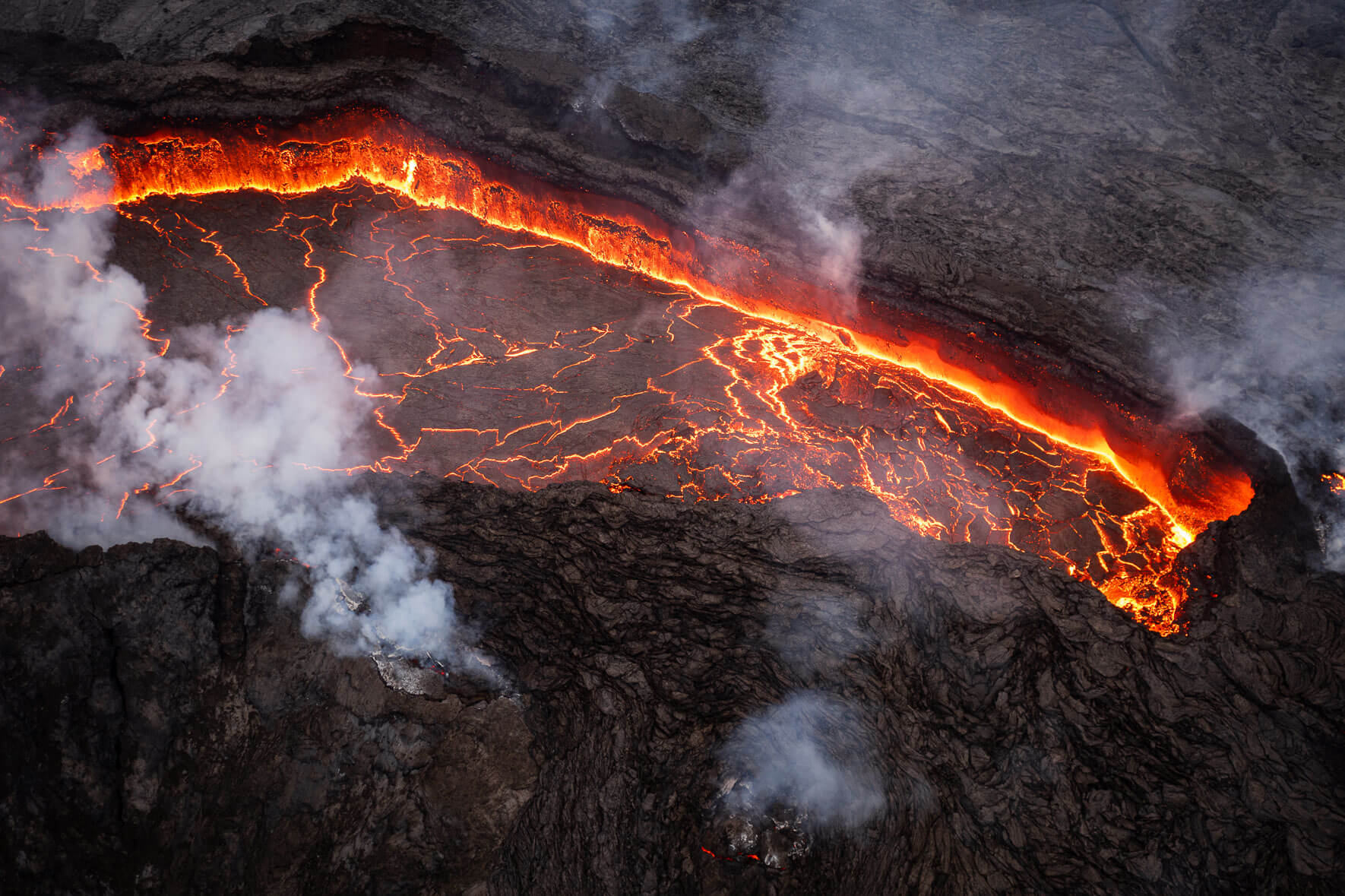 Lava lake of the eruption at Fagradalsfjall Mountain in Iceland