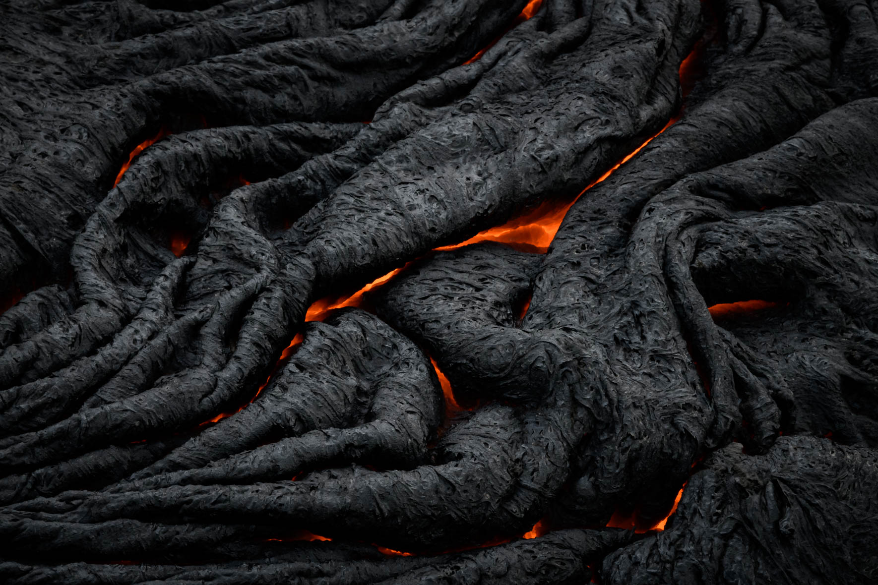 Abstract texture of fresh and cold lava (Fagradalsfjall volcano eruption)
