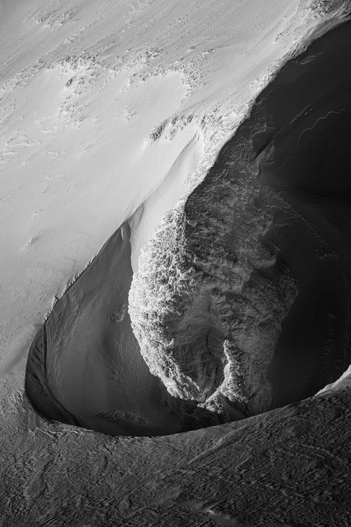 Black and white photograph of Mýrdalsjökull glacier in Iceland