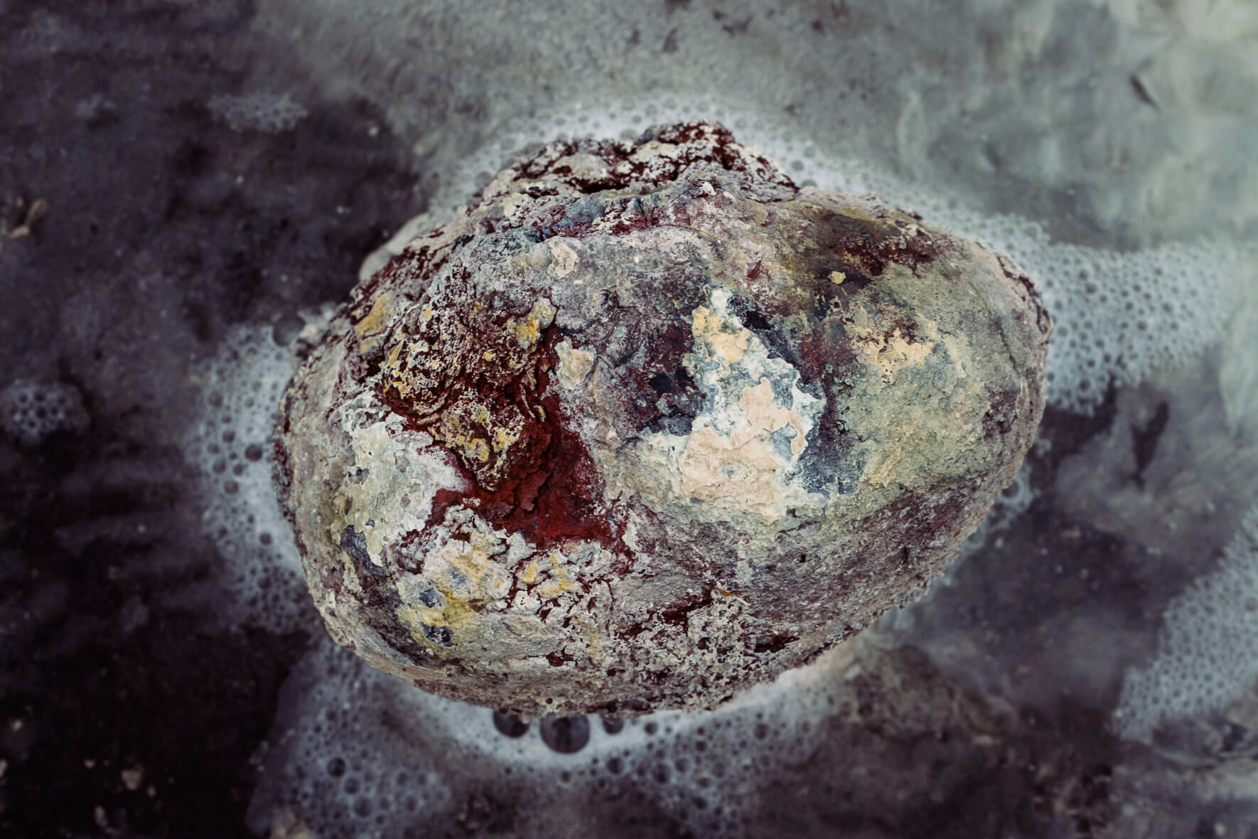 Abstract macro photography of a stream bed of a geothermal area in Mývatn region of Iceland