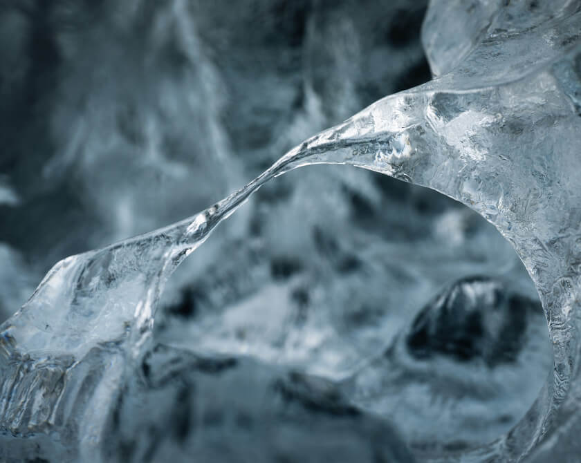 Macro view of glacial ice on Diamond Beach in Iceland with fragile details