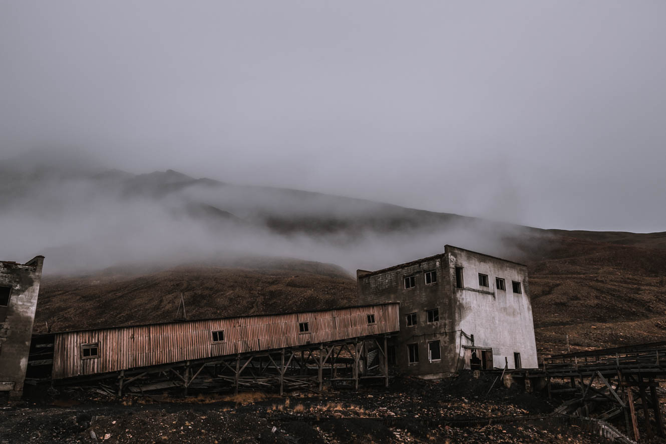 Abandoned coal mining building of Pyramiden on Svalbard