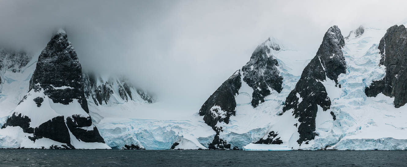 Panorama of mountains and glaciers in Antarctica