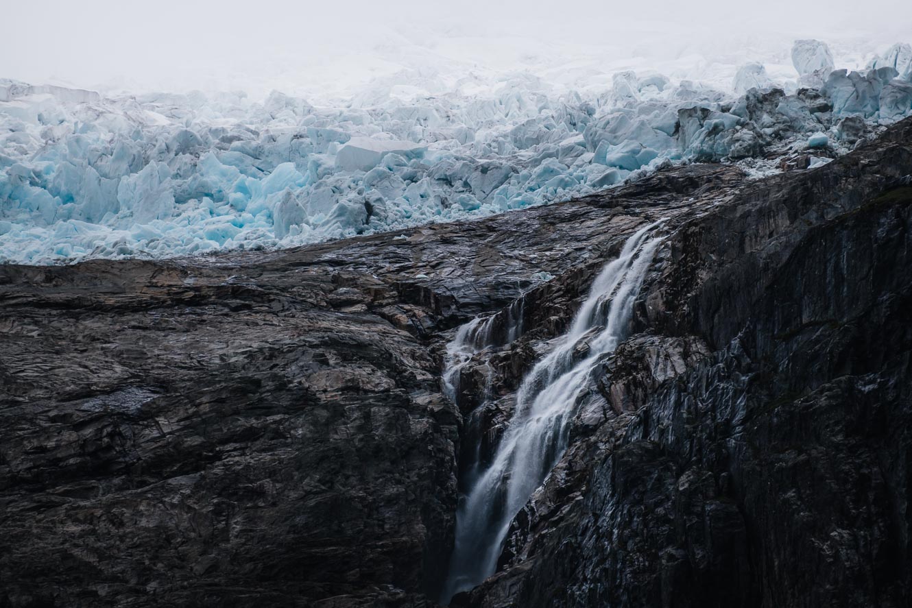 Kjenndalsbreen Glacier with waterfall - a side branch of the Jostedal Glacier