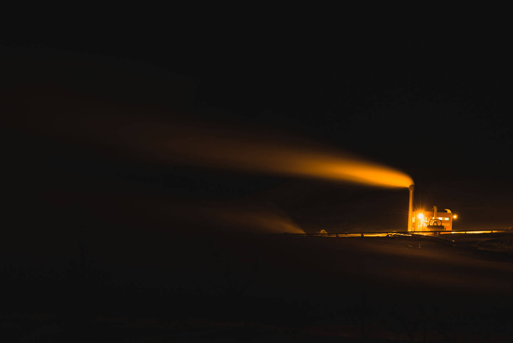 Bjarnarflag Geothermal Station (Bjarnarflagsvirkjun) in Iceland at night, operated by Landsvirkjun
