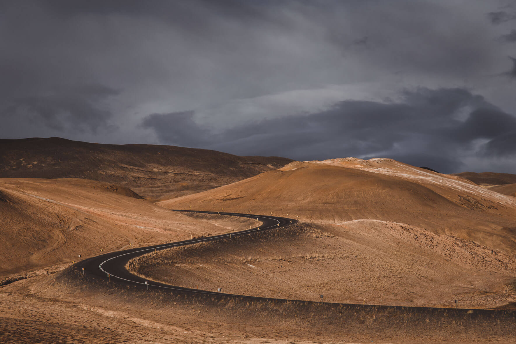 Road over Námafjall mountain near lake Myvatn in Iceland