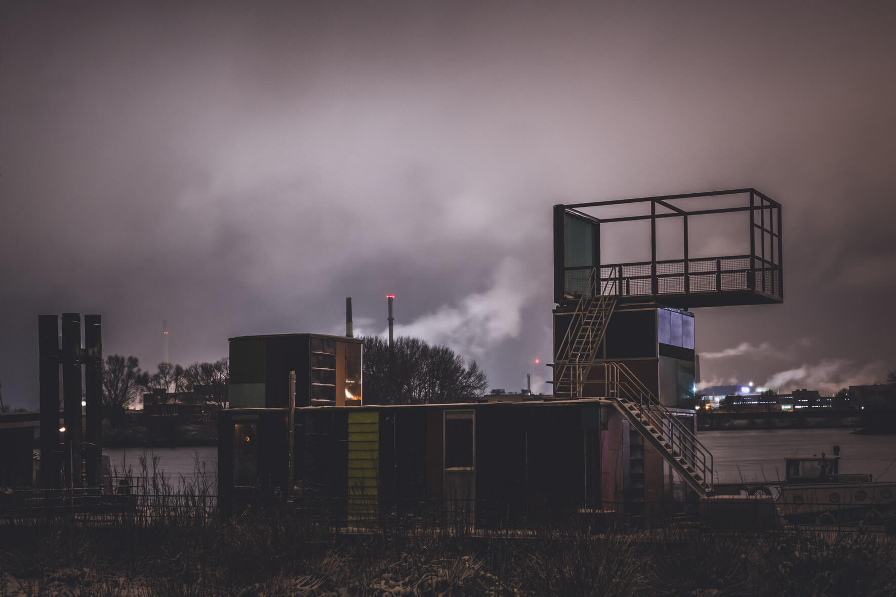 Modern container architecture on the Norderelbe in Hamburg