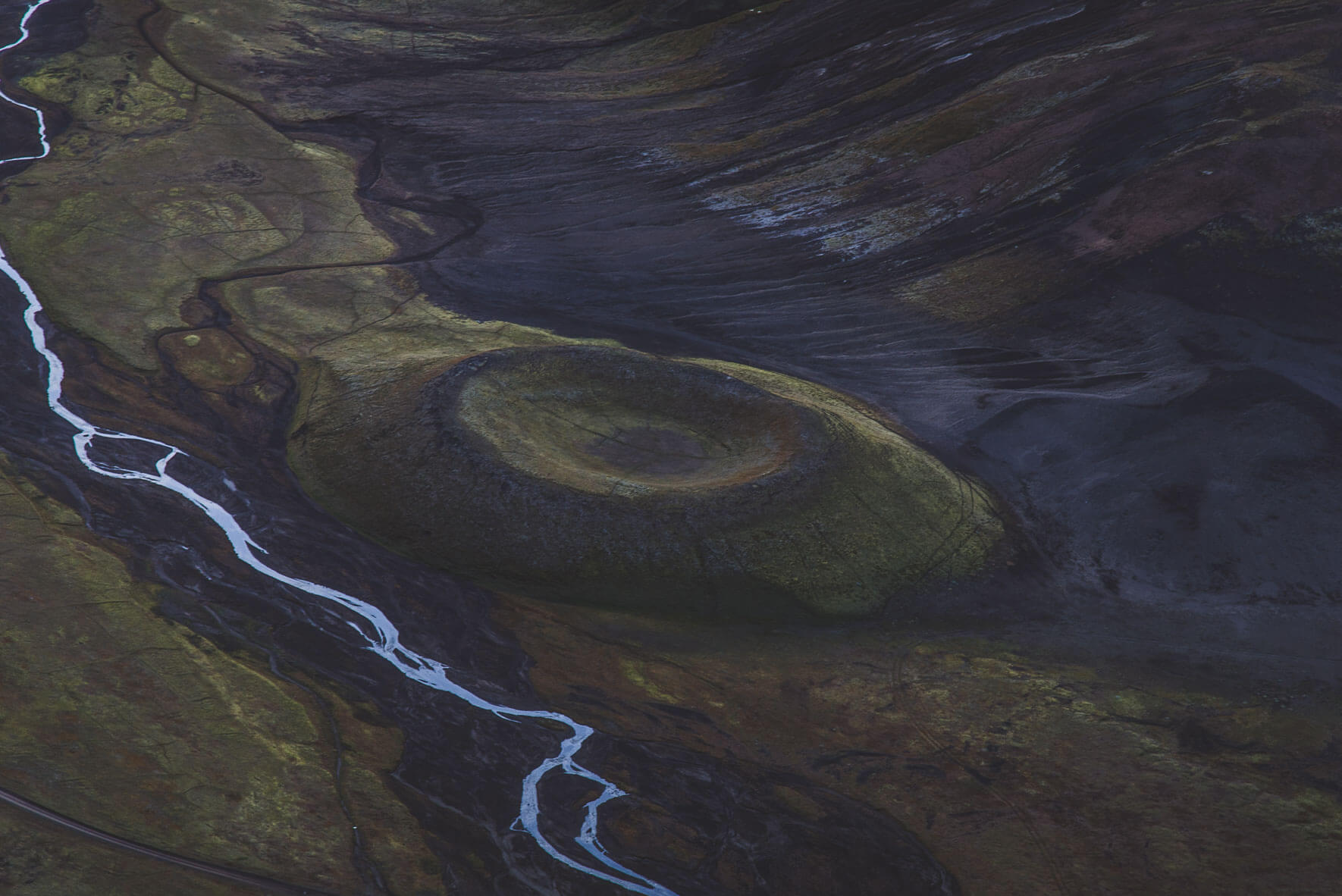 Aerial view of river and vulcano in Iceland