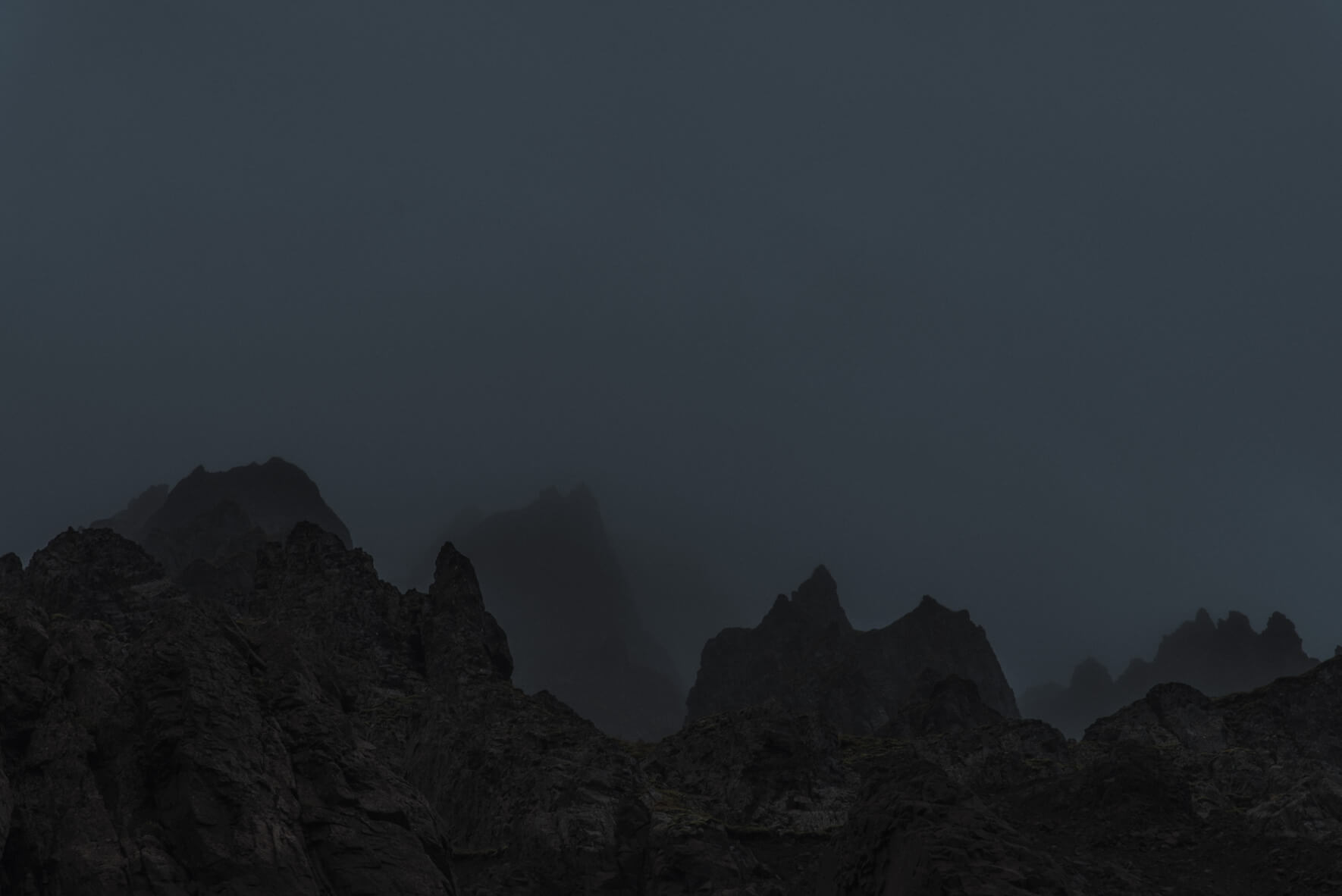 Dark silhouettes of a mountain in the Westfjords of Iceland
