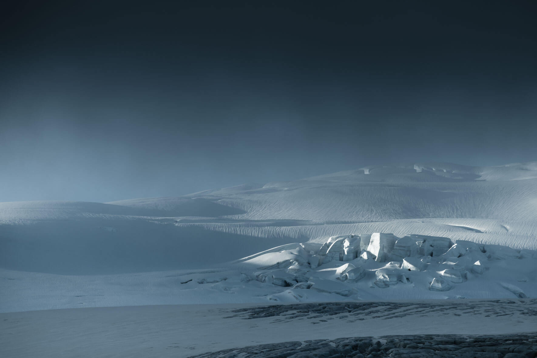 Details of the glacier Vatnajökull in the clouds