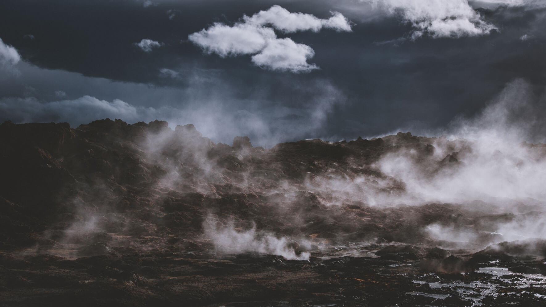 Steam over the Námafjall geothermal field in Northeast Iceland